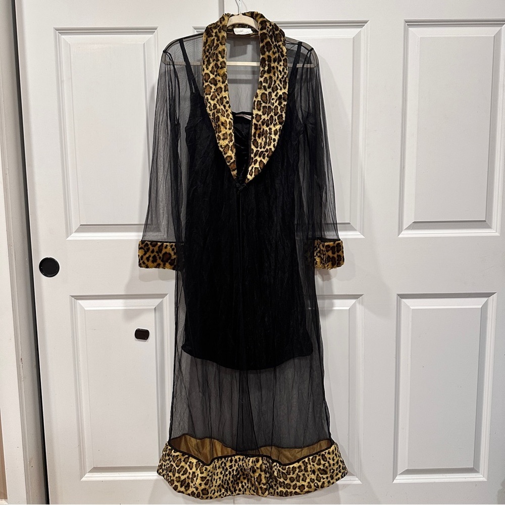 Black Sheer Robe with Leopard Trim and mini dress - Picture 9 of 9